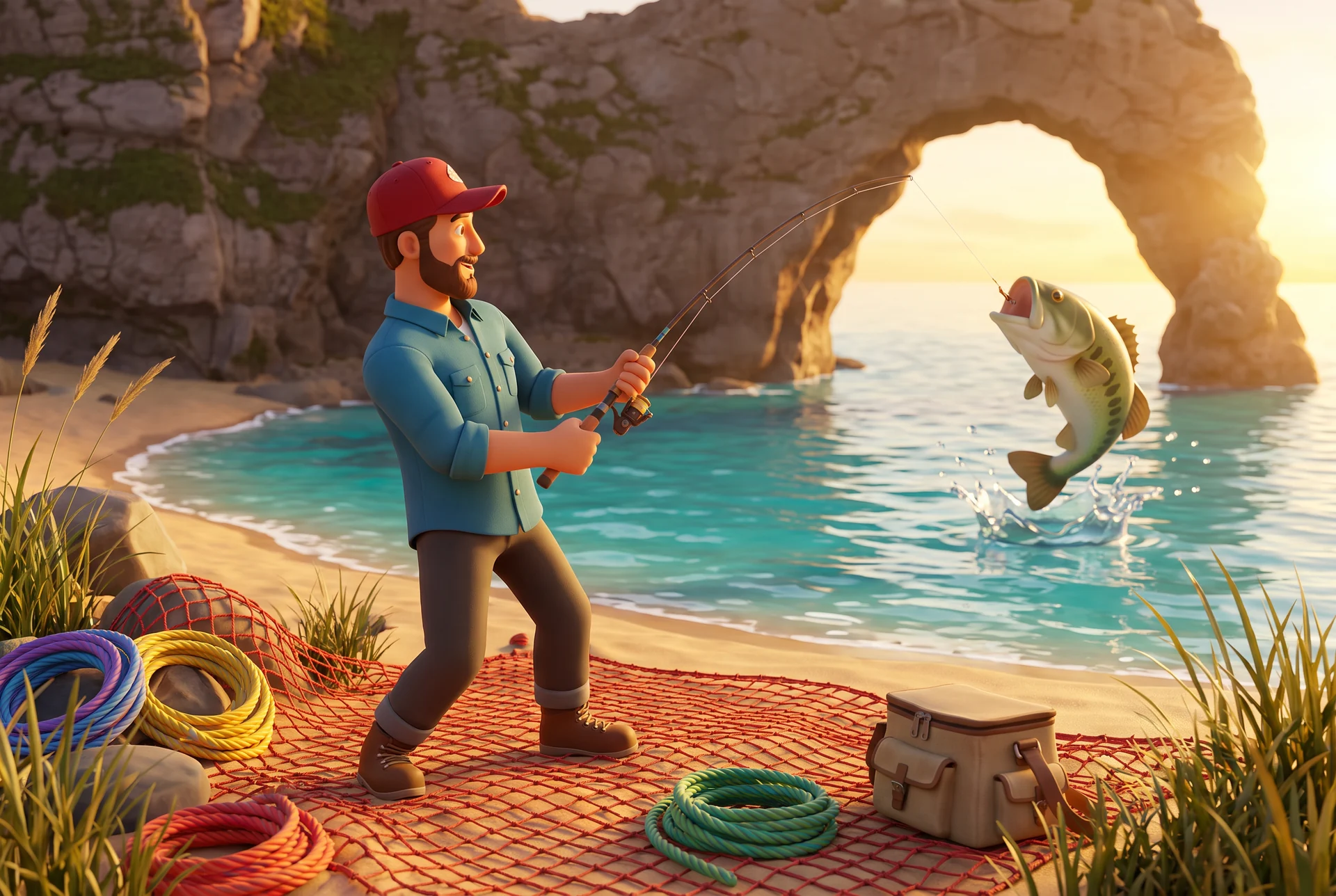 Stylised fictional bulletin scene for Red Net Bay in the Afternoon